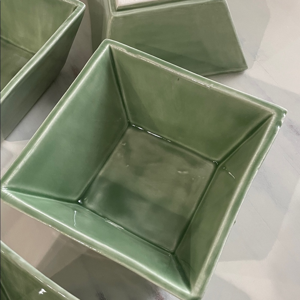 Pottery Barn Green Ceramic Square Bowls set of 6